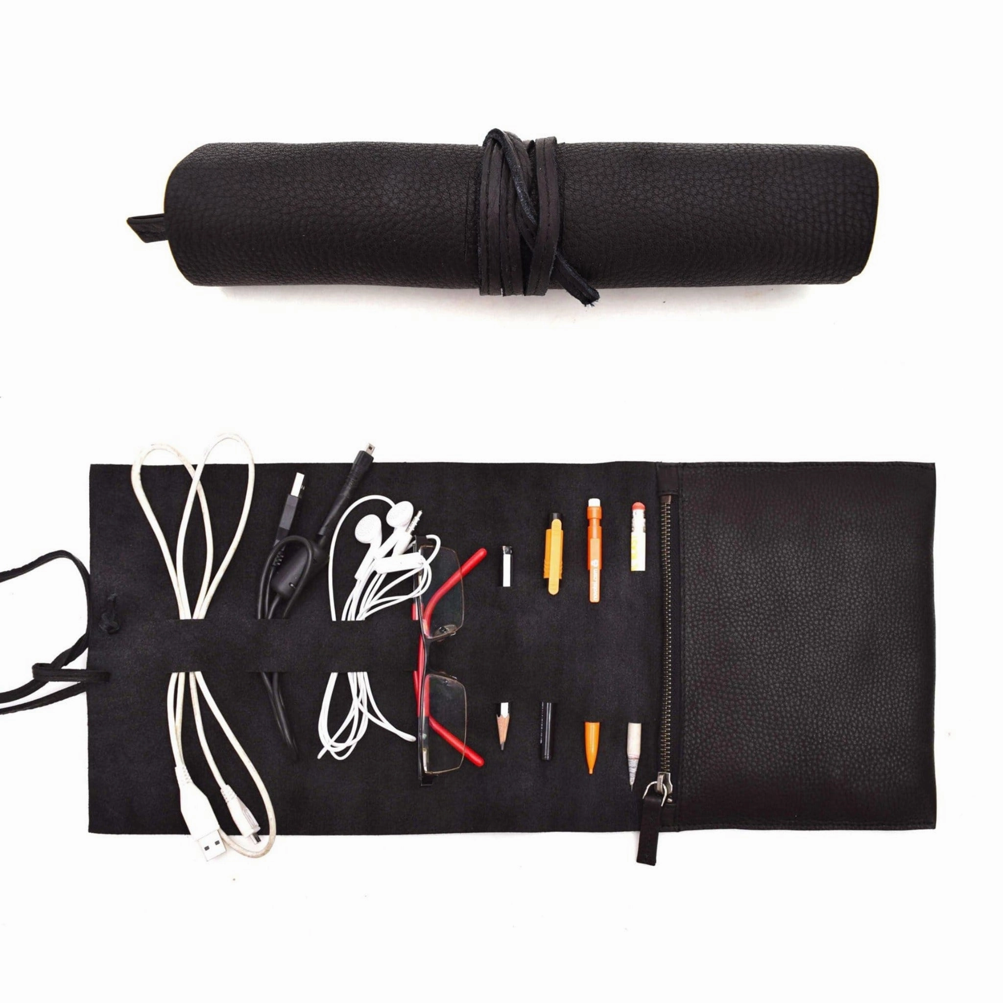 Stylish Detail Leather Tech and Accessory Roll