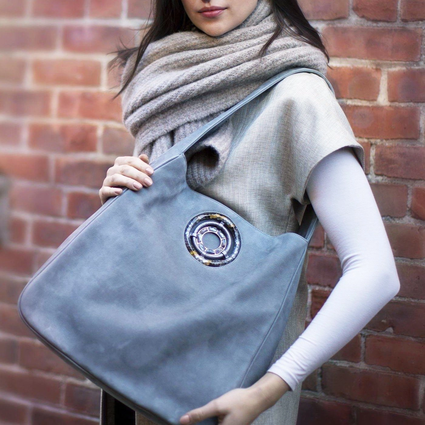 Paige Hobo  - Denim Blue Suede, Labradorite Gemstones Practical Travel