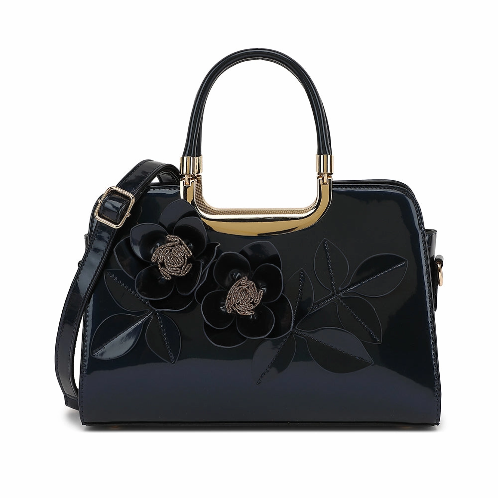 Sleek Appearance Patent Leather Frame Satchel 3702
