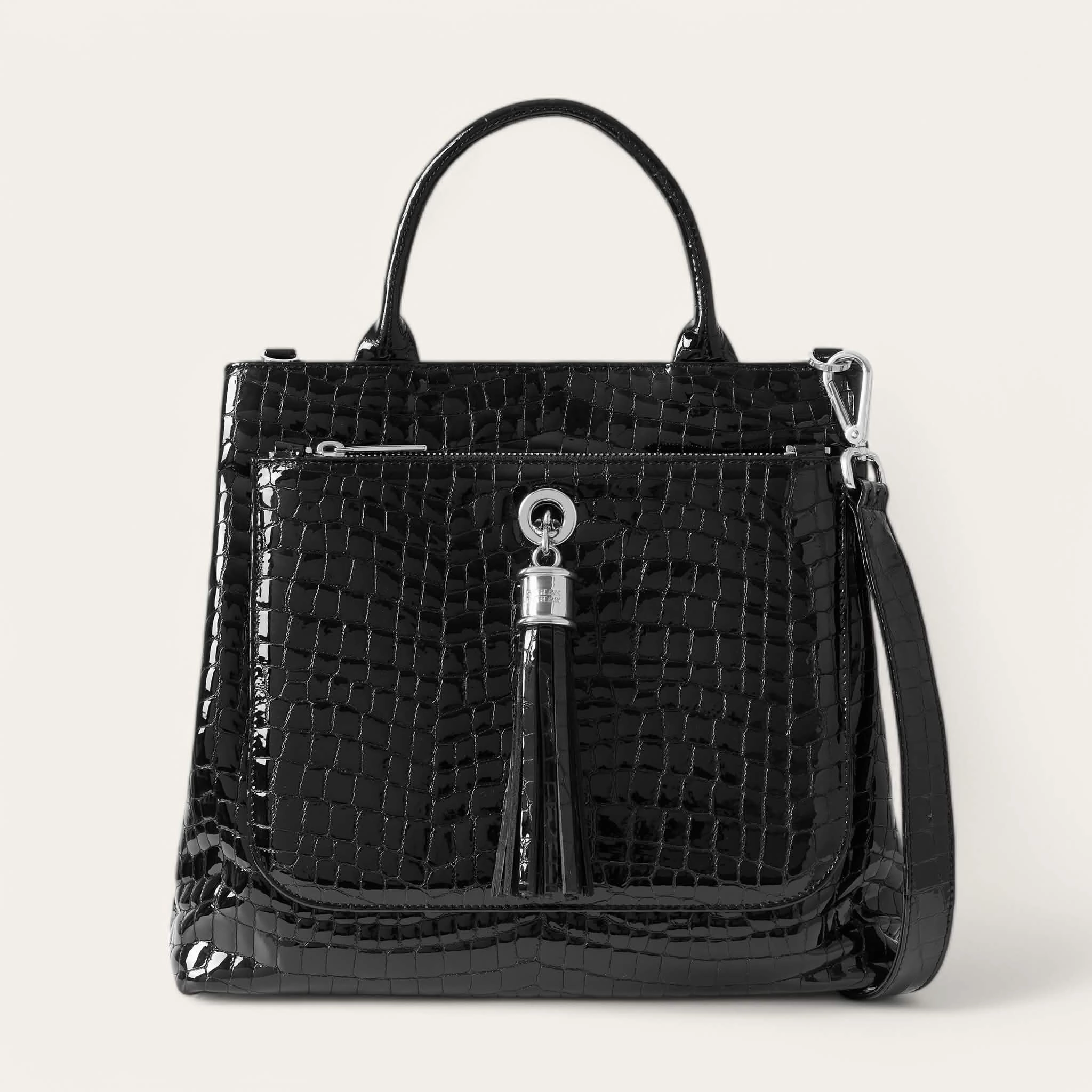 Dahlia Tote | Black Patent Croc with Silver hardware Urban Gear Travel Comfort