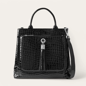 Dahlia Tote | Black Patent Croc with Silver hardware Urban Gear Travel Comfort