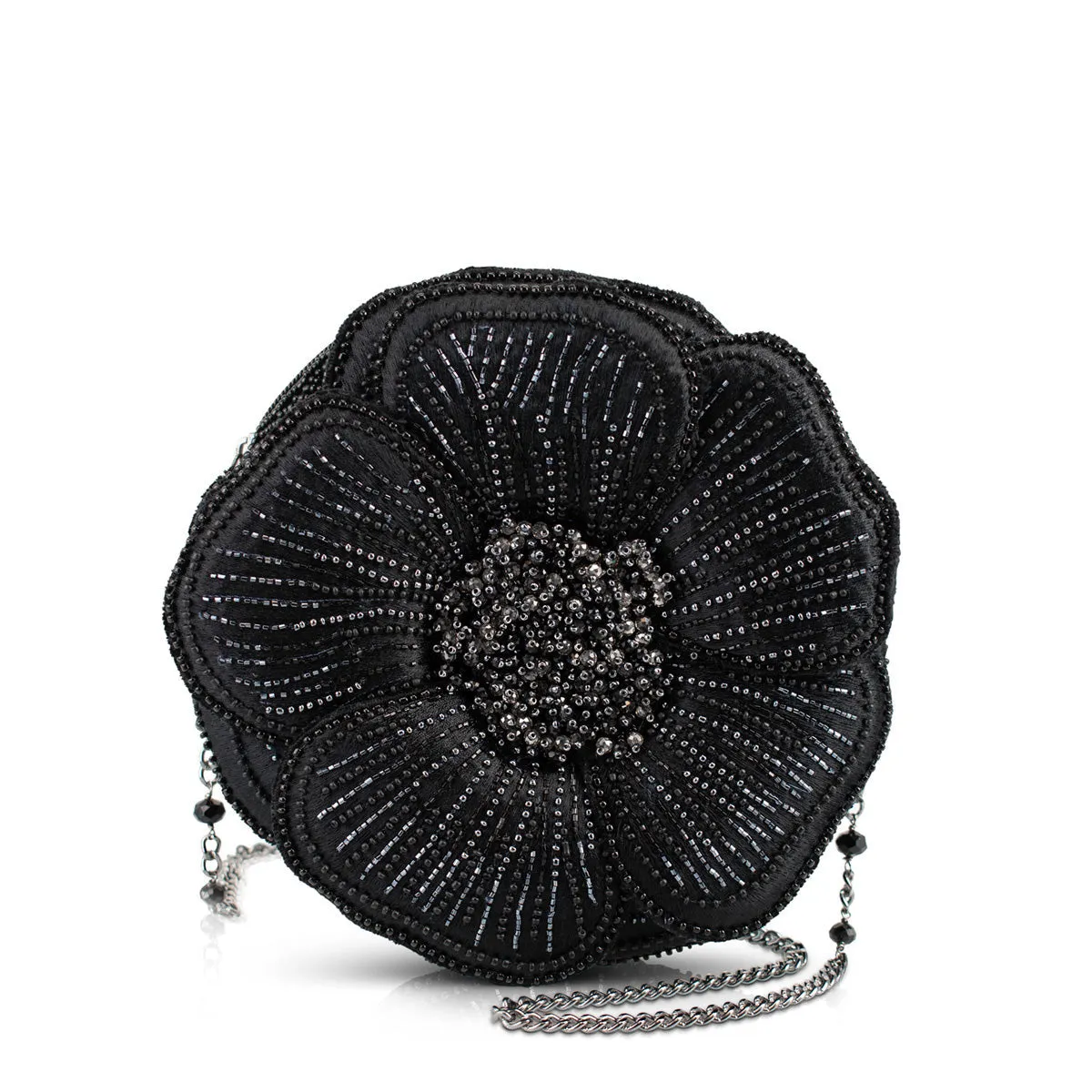 Refined Texture Petal Me, Black Crossbody Handbag