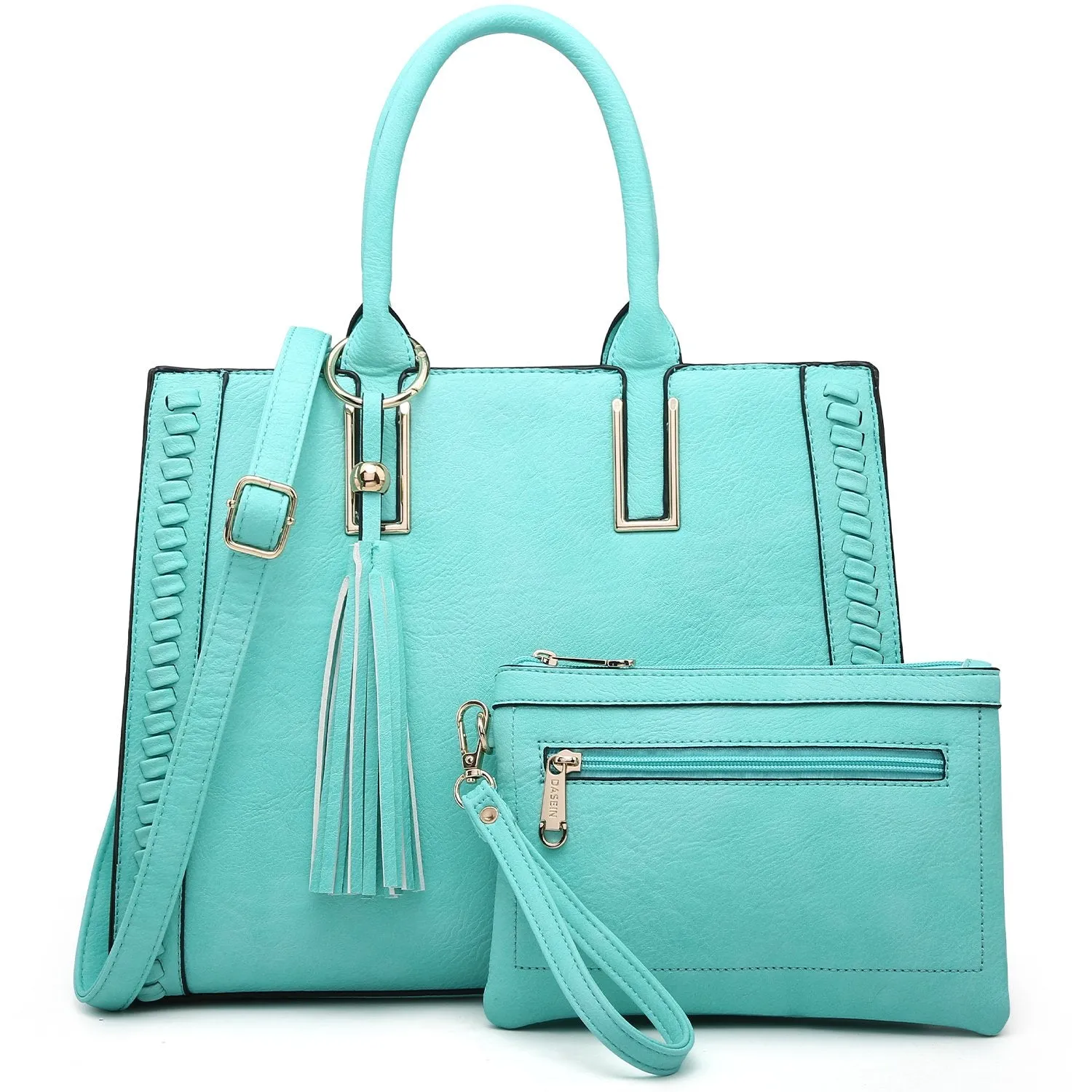 Convenient Access Casual Essential Tassel Weave Two Tone PU Leather Handbag with Matching Wallet l Dasein