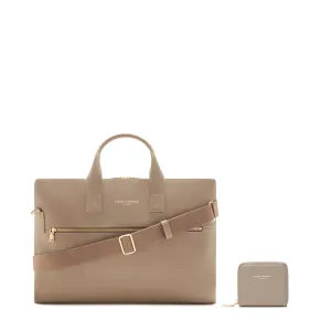 Cadeau d'Isabel taupe calfskin leather handbag and wallet set classic refinement Contemporary Flair