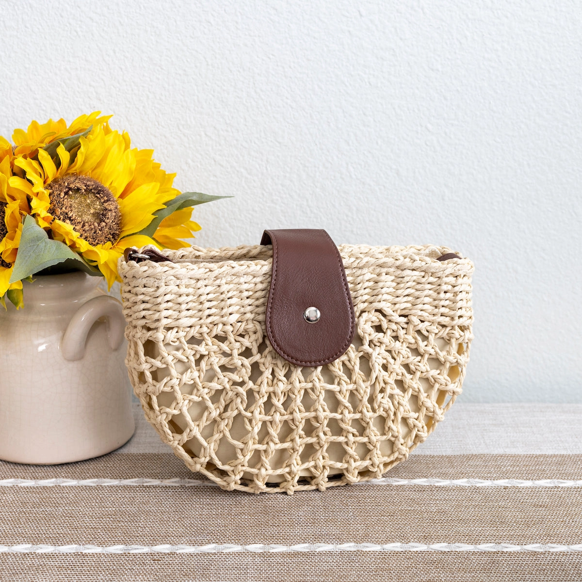 Timeless Function Contemporary Touch Elena Handbags Summer Straw Half Moon Shoulder Bag