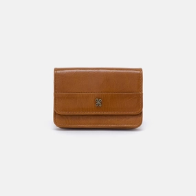 Refined Accessory Jill Flap Card Case in Polished Leather - Truffle