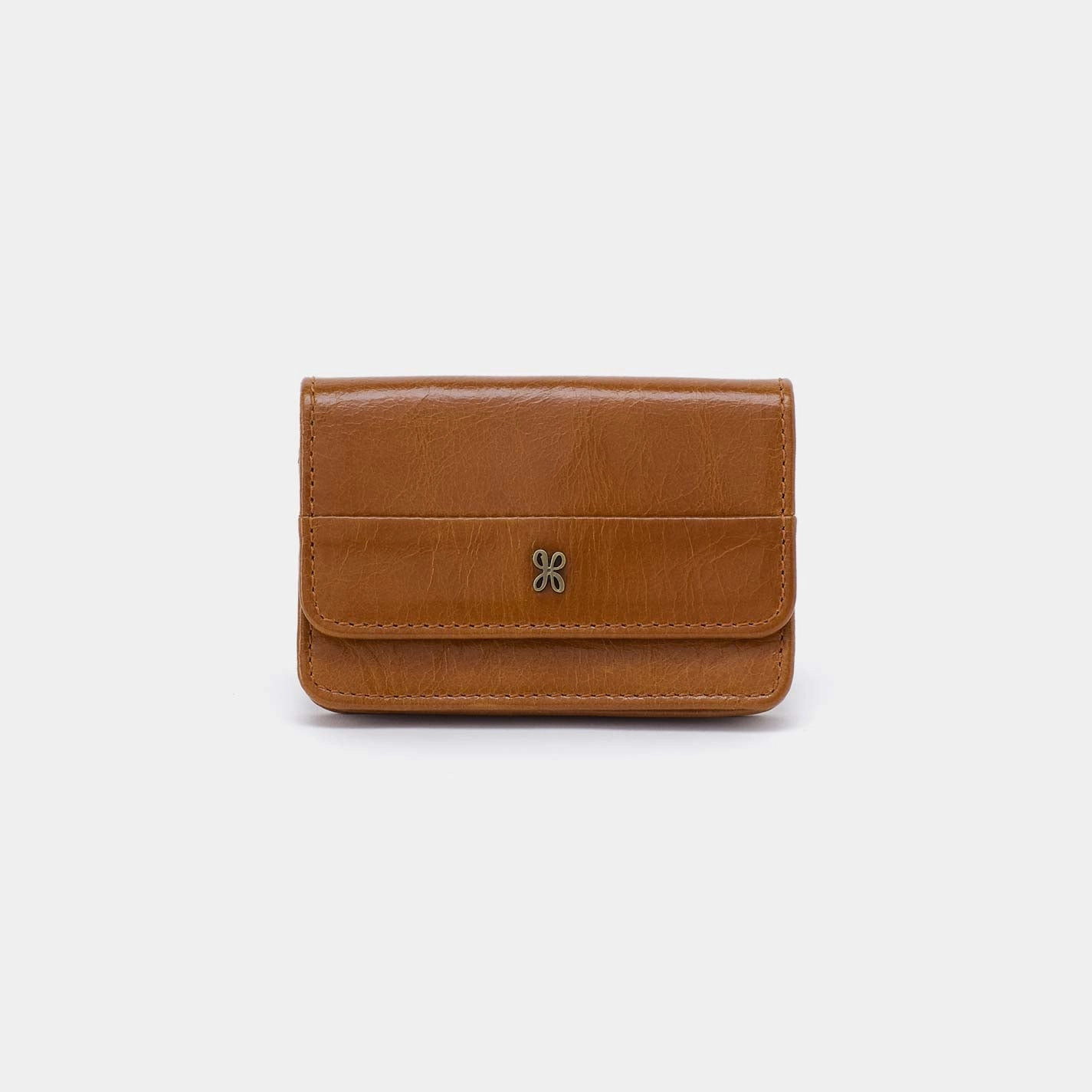 Jill Flap Card Case in Polished Leather - Truffle High-quality leather holder Fashion Look