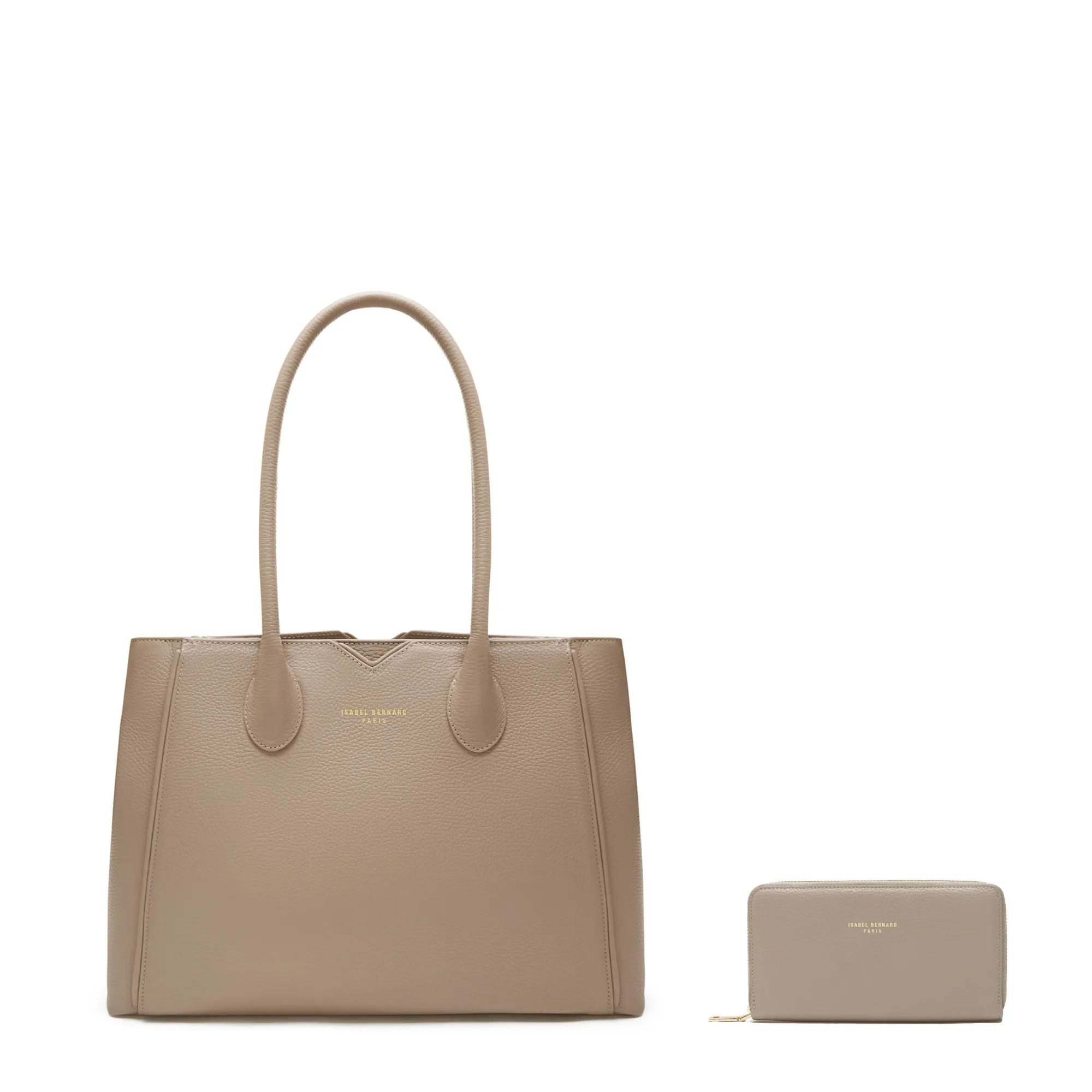 Daily Fashion Cadeau d'Isabel taupe calfskin leather handbag and wallet set