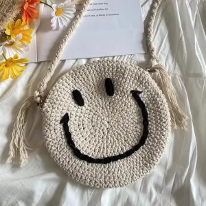 Elena Handbags Crochet Smiley Face Round Bag Casual Carry Stylish Function