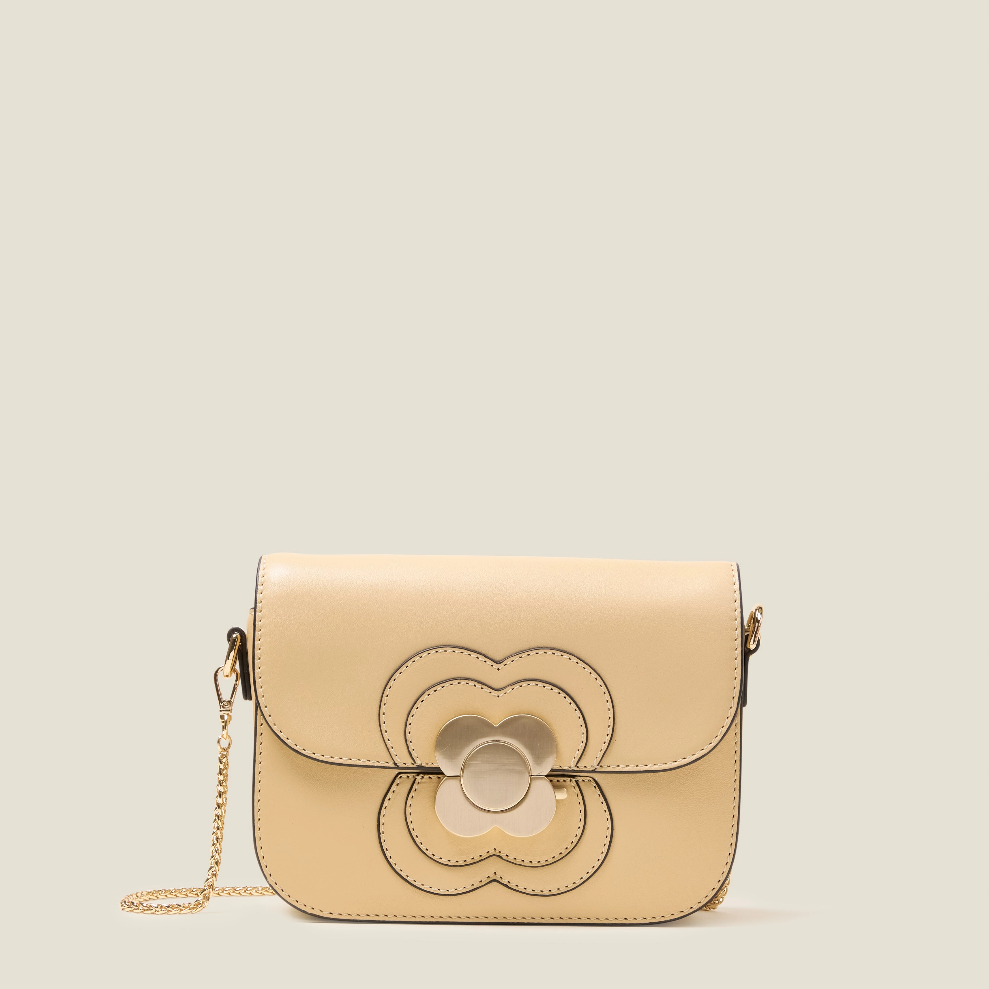 Mini Eclipse Leather Crossbody Bag - Flower Applique Cream Casual Travel