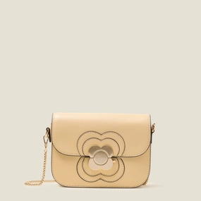 Mini Eclipse Leather Crossbody Bag - Flower Applique Cream Contemporary Craft