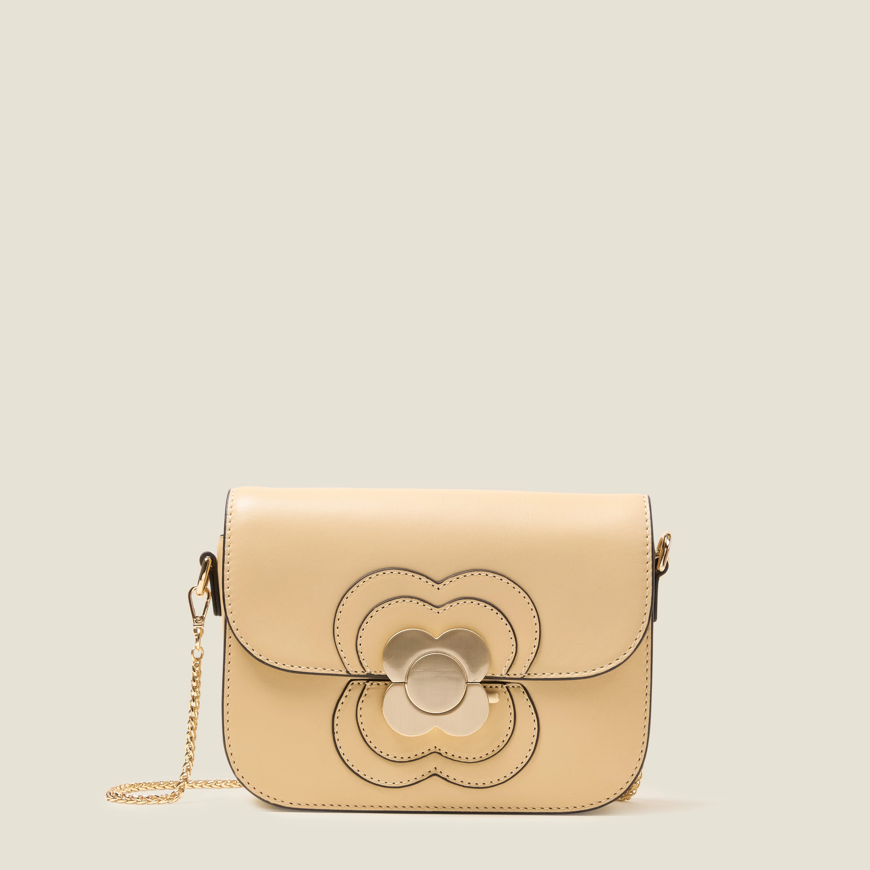 Compact Travel Mini Eclipse Leather Crossbody Bag - Flower Applique Cream