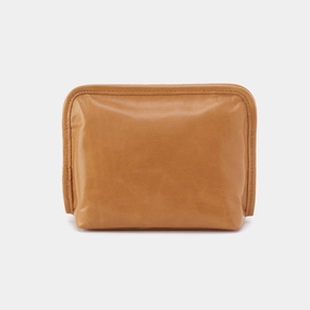 Fashion Comfort Beauty Cosmetic Pouch in Polished Leather - Natural