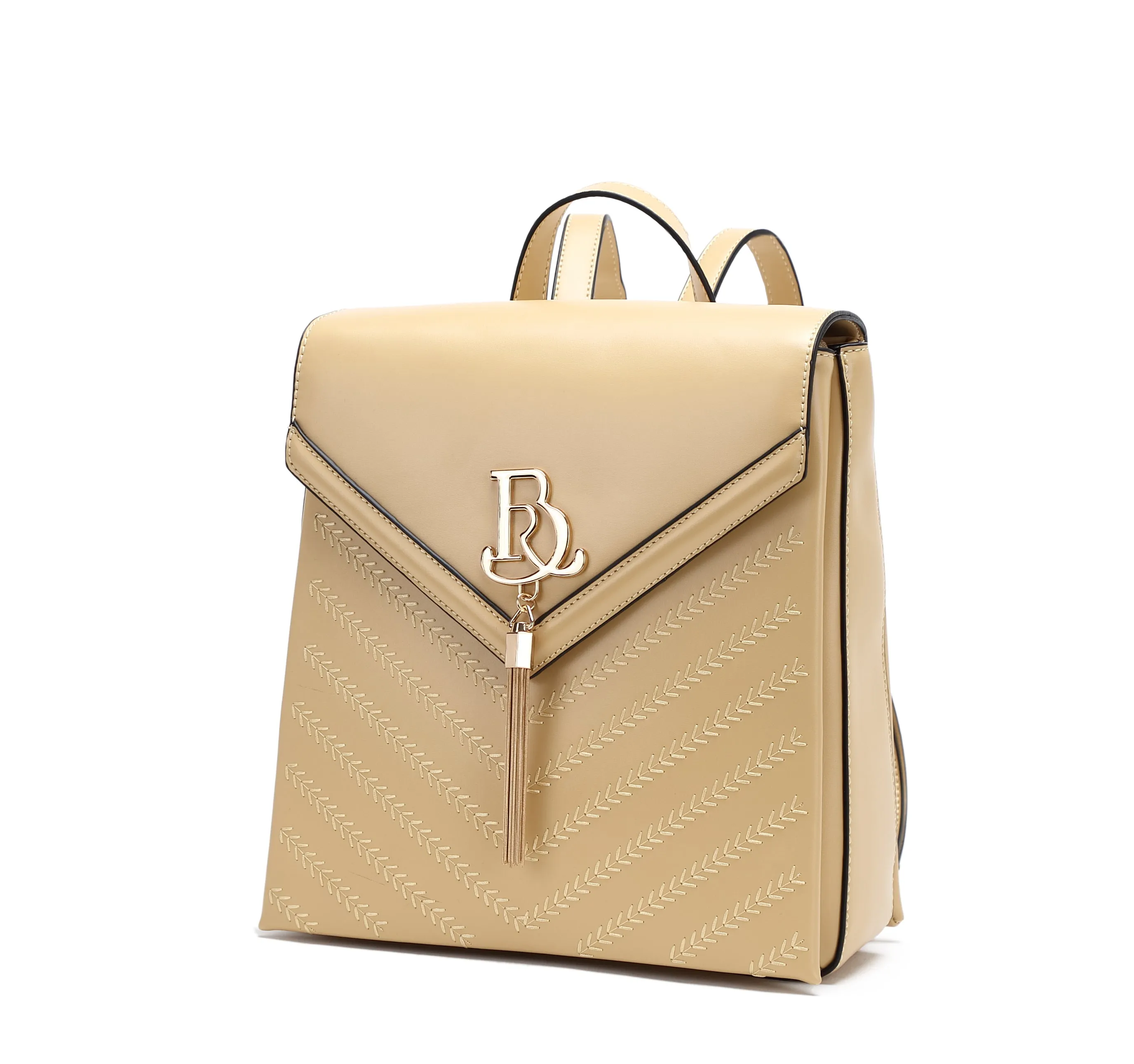 Brangio Elegant Embossed Backpack with Tassel Charm Modern leather pouch