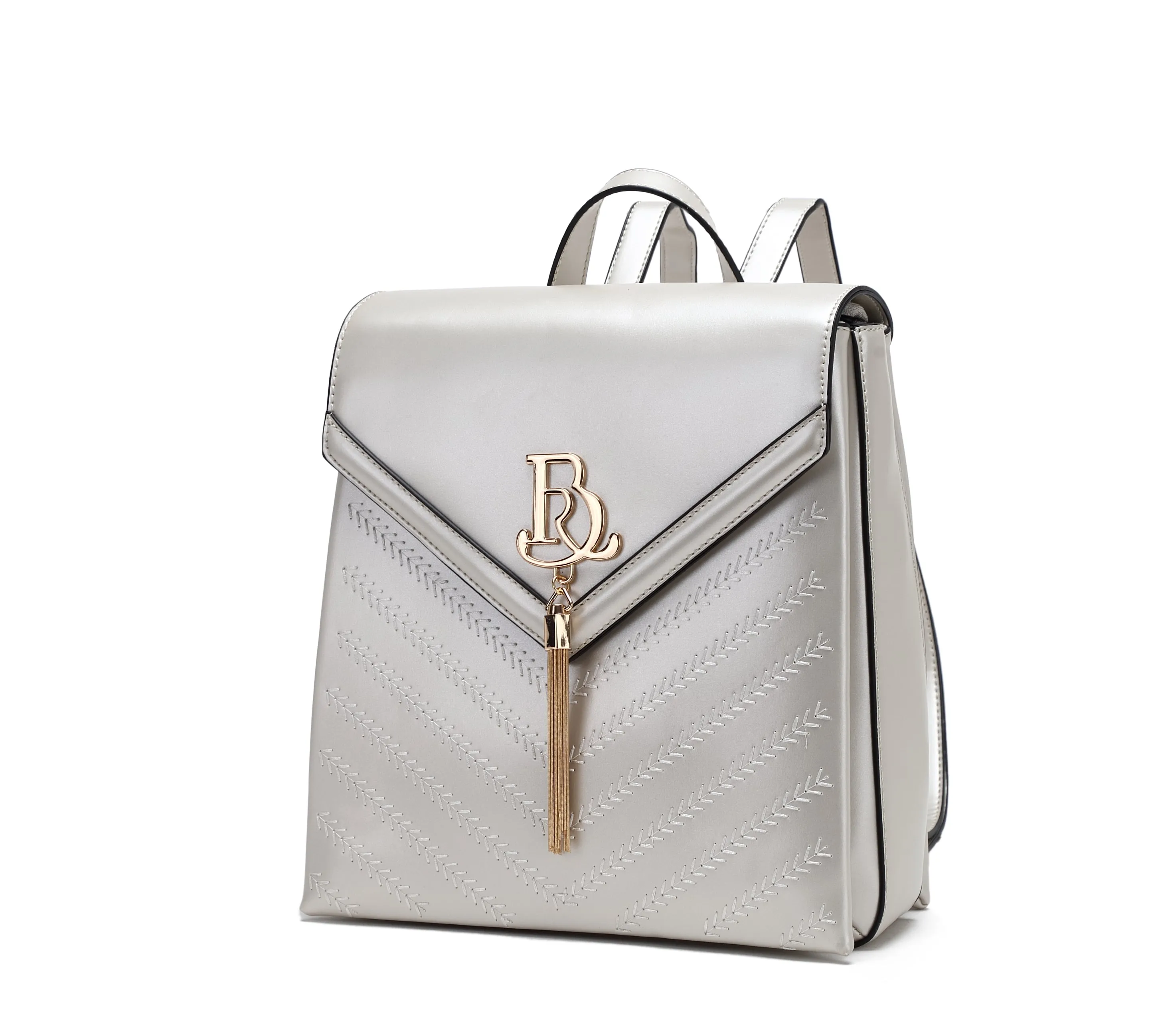 Brangio Elegant Embossed Backpack with Tassel Charm Minimal Design Lightweight shoulder bag