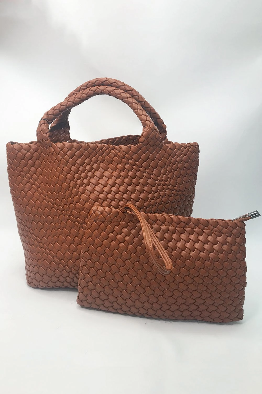 Jayley Hand Knitted Leather Tote Bag with Matching Purse PBG25A-rust Daily Storage Trendy Design
