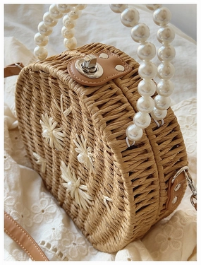 City Adventure Functional Functionality Elena Handbags Straw Woven Round Shoulder Purse