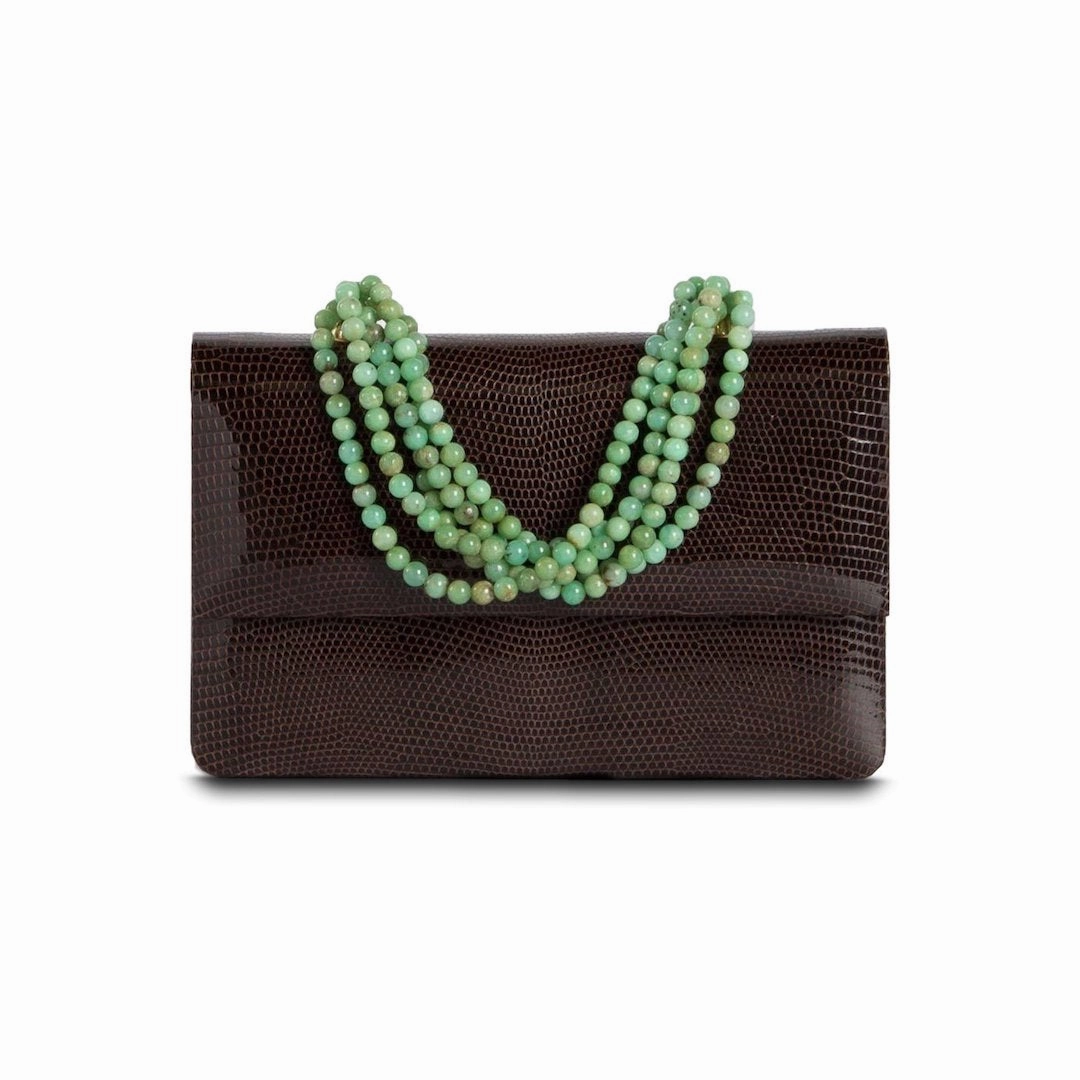 Street Fashion Necklace Handbag - Brown Lizard, Chrysoprase Handle