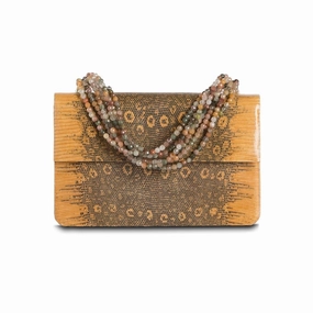 Classic Travel Portable Solution Necklace Handbag - Apricot Ring Lizard, Rutilated Quartz Handle
