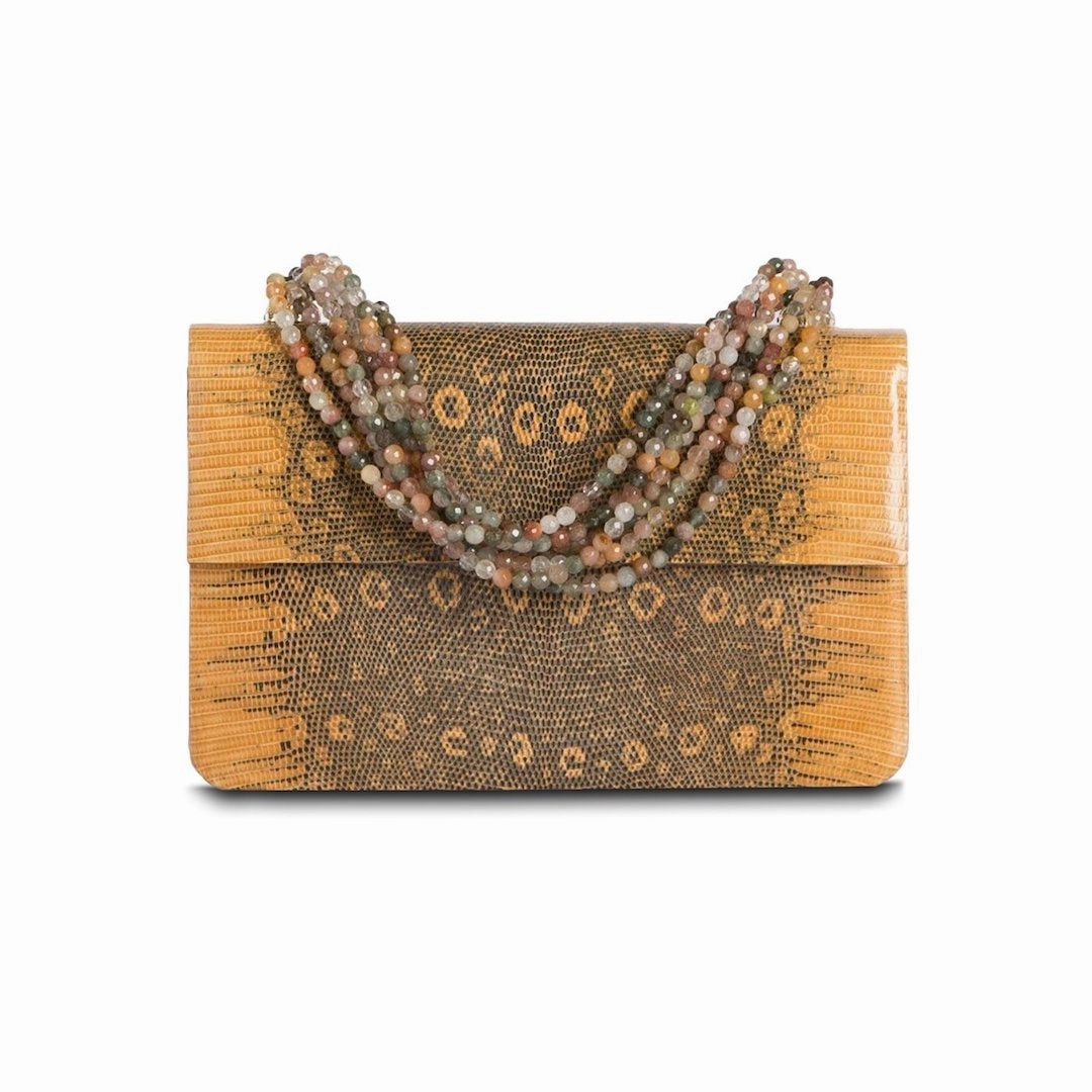 Classic Travel Portable Solution Necklace Handbag - Apricot Ring Lizard, Rutilated Quartz Handle
