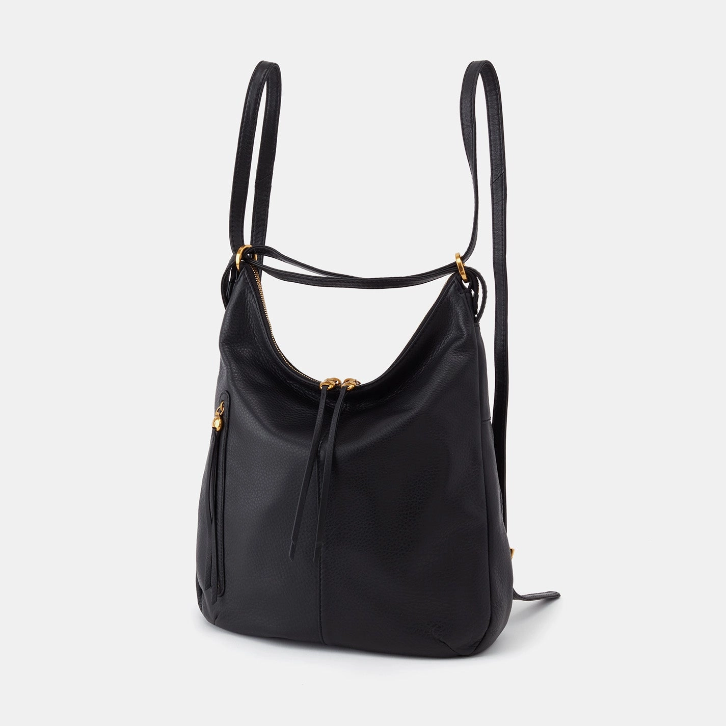 Street Style Merrin Convertible Backpack in Pebbled Leather - Black