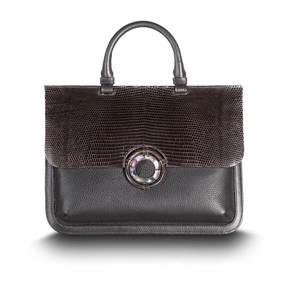 Casual Style Sydney Convertible Satchel - Dark Brown Lizard & Leather, Jasper Grommet