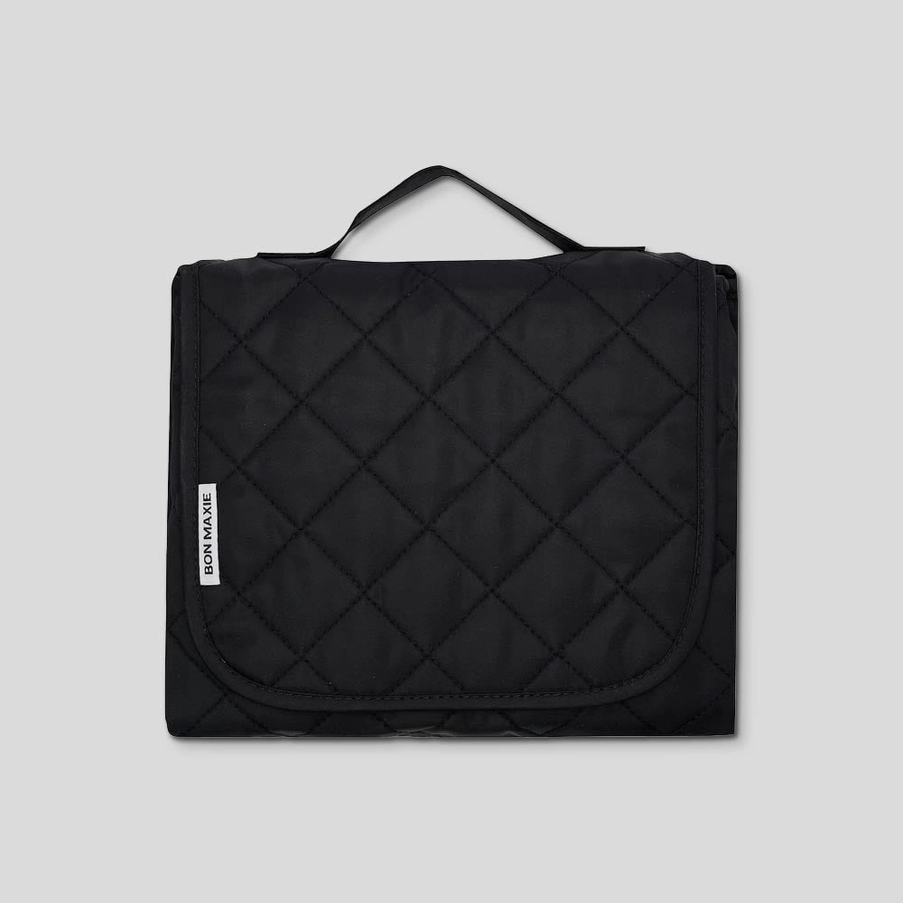 Practical Functionality Holiday Travel Quilted Change Mat Nappy Clutch in washable nylon -- Black