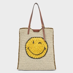 Compact Everyday Portable Utility Raffia N/S Wink Tote