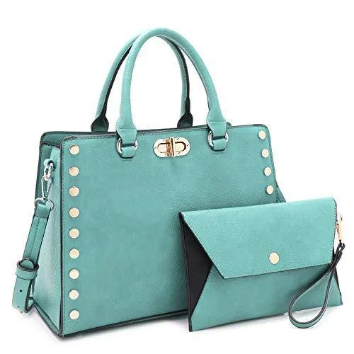 Studded Handbag with Matching Wristlet Refined Look