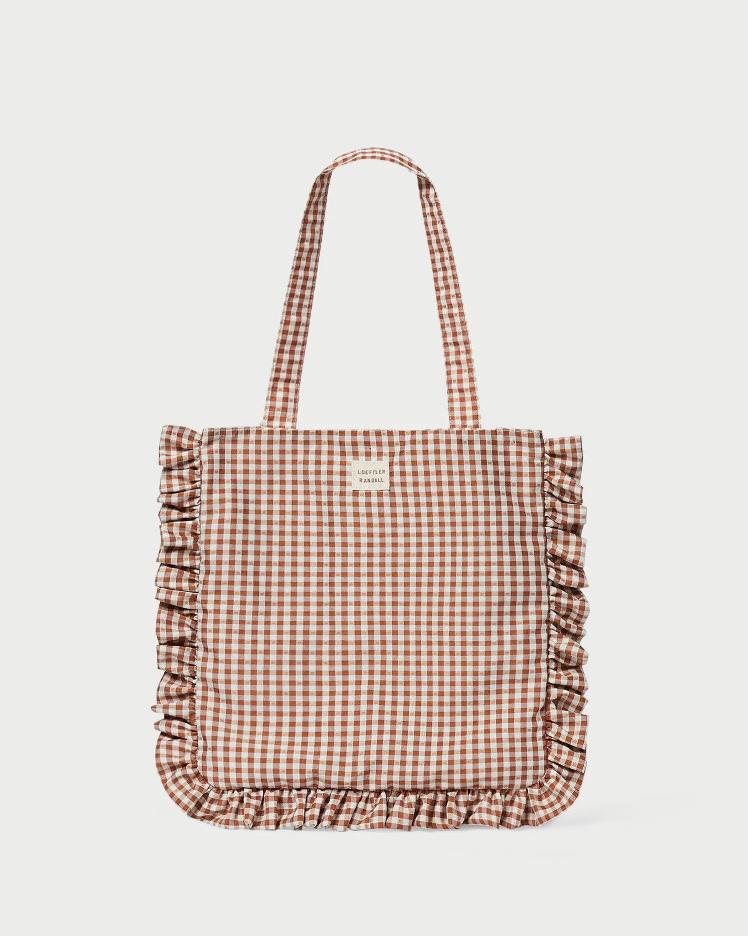 Justine Brown Gingham Ruffle Tote Modern everyday carrier Limited Edition