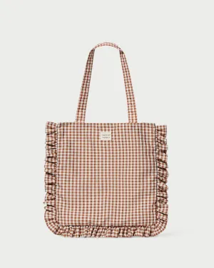Justine Brown Gingham Ruffle Tote Modern everyday carrier Limited Edition