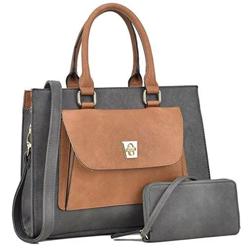 Women Leather Tote Satchel Handbags Colorblock Briefcases with Matching Purses Travel Function Sustainable Choice