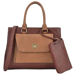 Women Leather Tote Satchel Handbags Colorblock Briefcases with Matching Purses Artisan Crafted Modern Trend