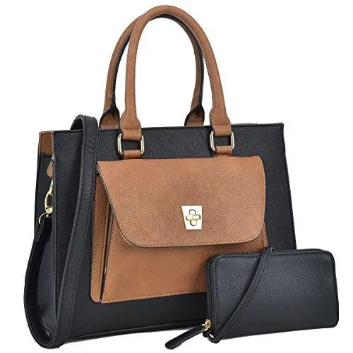Women Leather Tote Satchel Handbags Colorblock Briefcases with Matching Purses Essential Gear Minimal Aesthetic