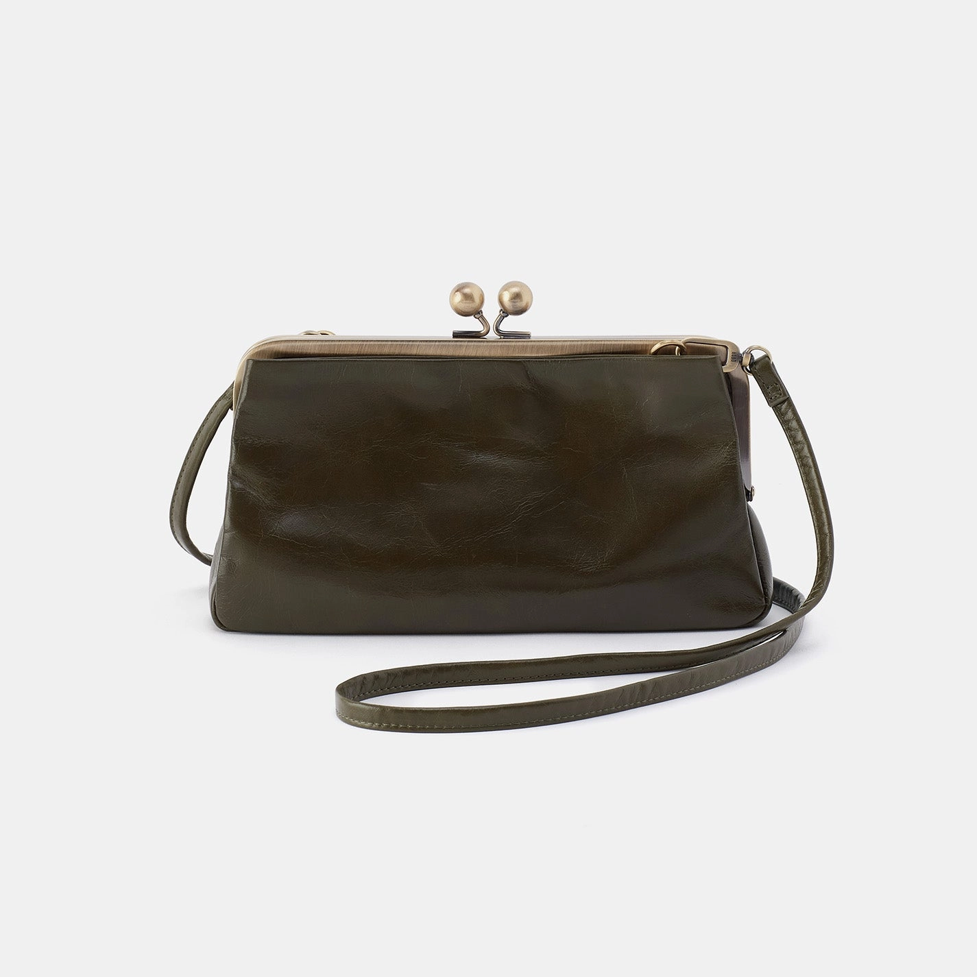 Modern Lifestyle Travel Necessity Lauren Frame Crossbody In Polished Leather - Deep Moss