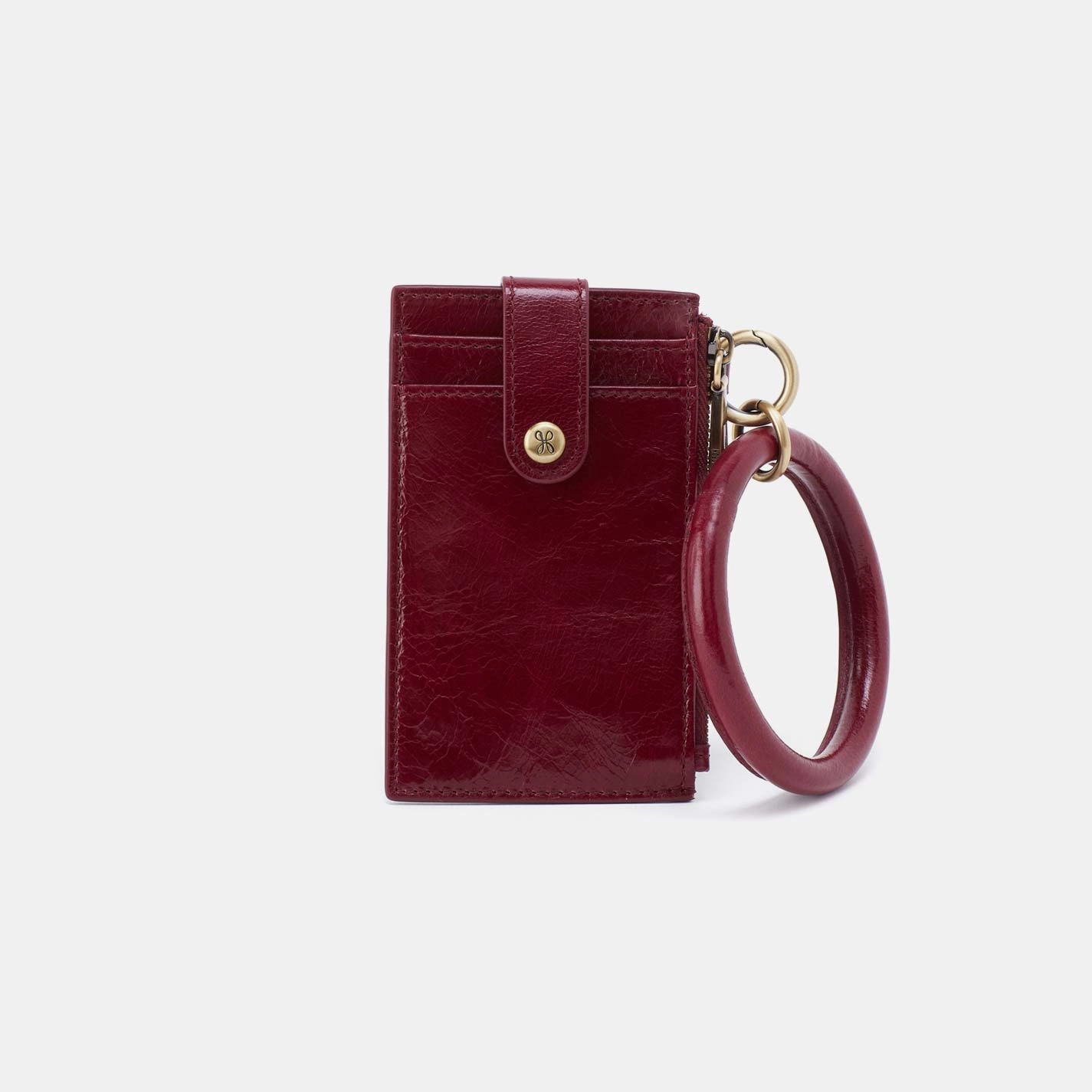 Ring Credit Card Wristlet in Polished Leather - Saddleberry Chic Appearance