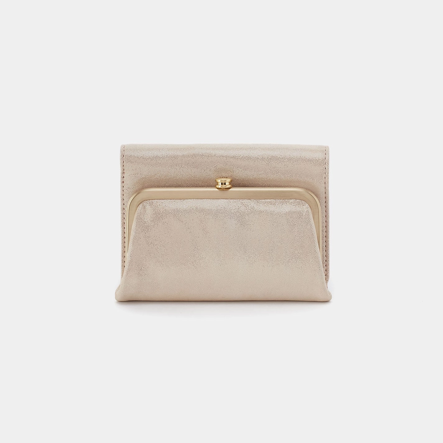 Robin Compact Wallet In Metallic Leather - Sand Shimmer Timeless Appeal