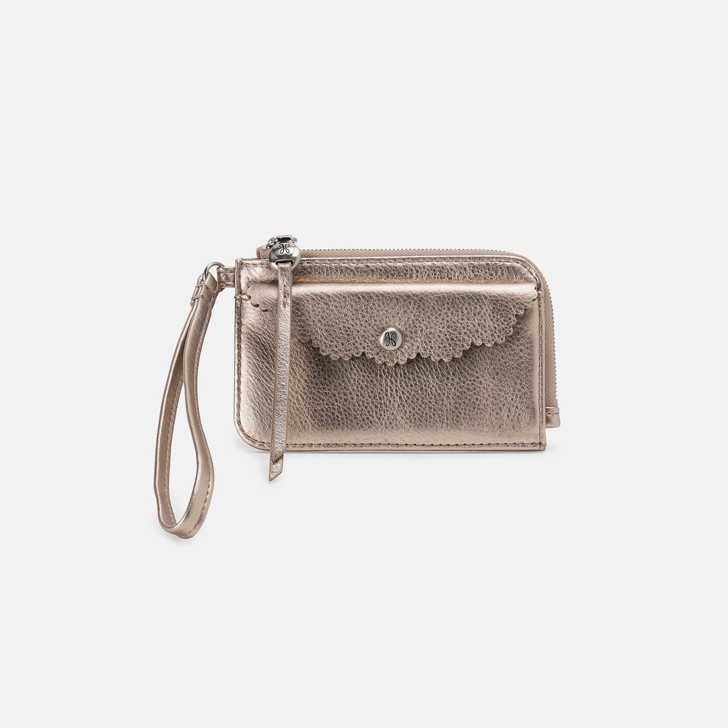 Tabby Card Wristlet In Metallic Leather - Cameo Quartz Rich Texture