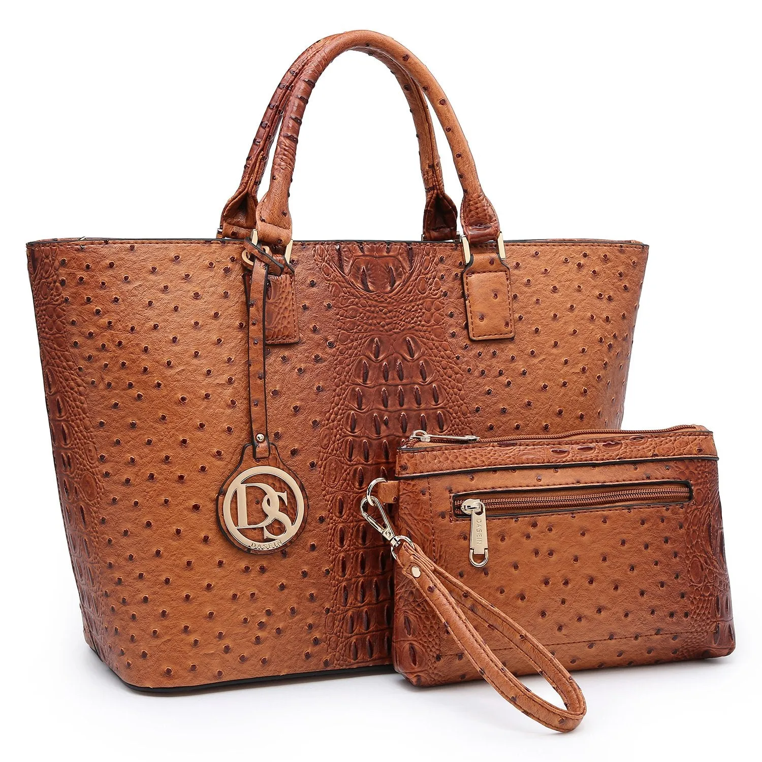 Fashion Embossed Pattern Tote with Matching Wallet Silver Detail Refined Look