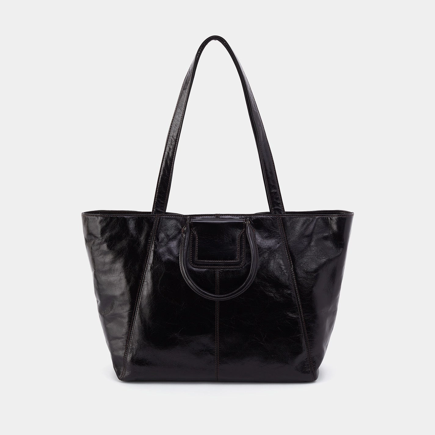 Sheila East-West Tote In Polished Leather - Black Refined Look