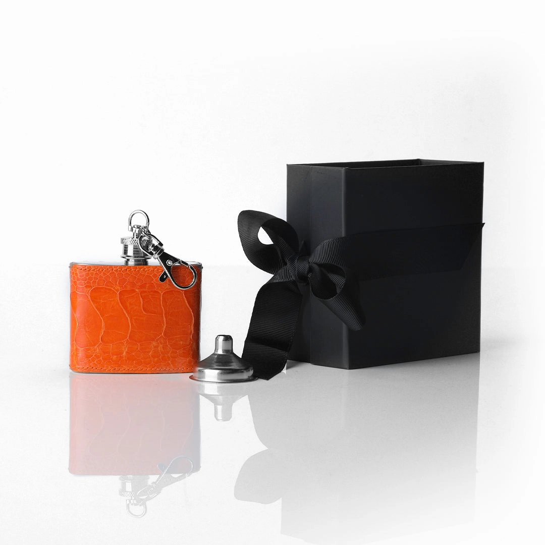 Key Chain Flask, 2 Oz, Tangerine Orange O.L. Comfort Everyday Trendy Carry