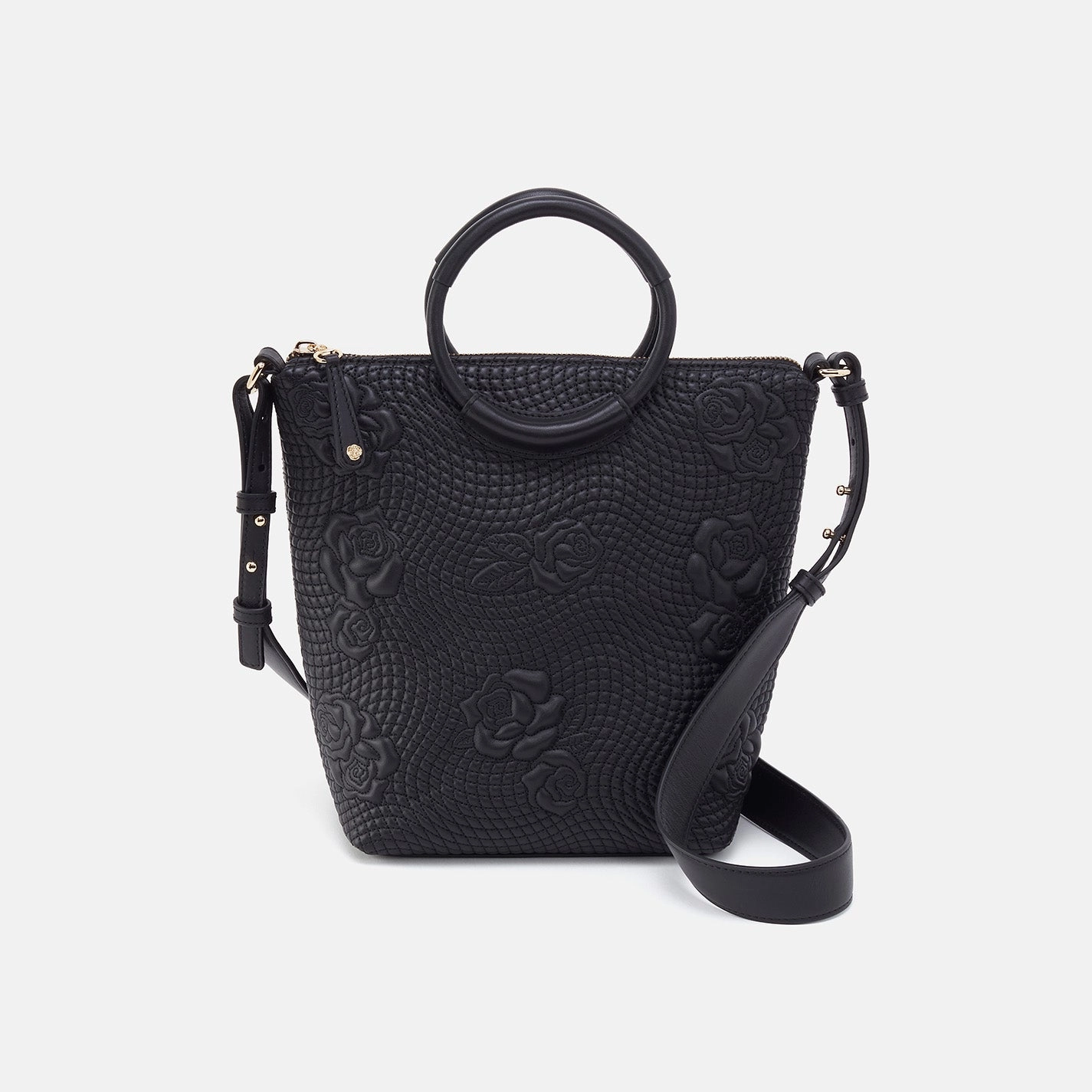 Elegant Durability Classic Shape Maggie Crossbody In Smooth Leather - Black Quilted Rose
