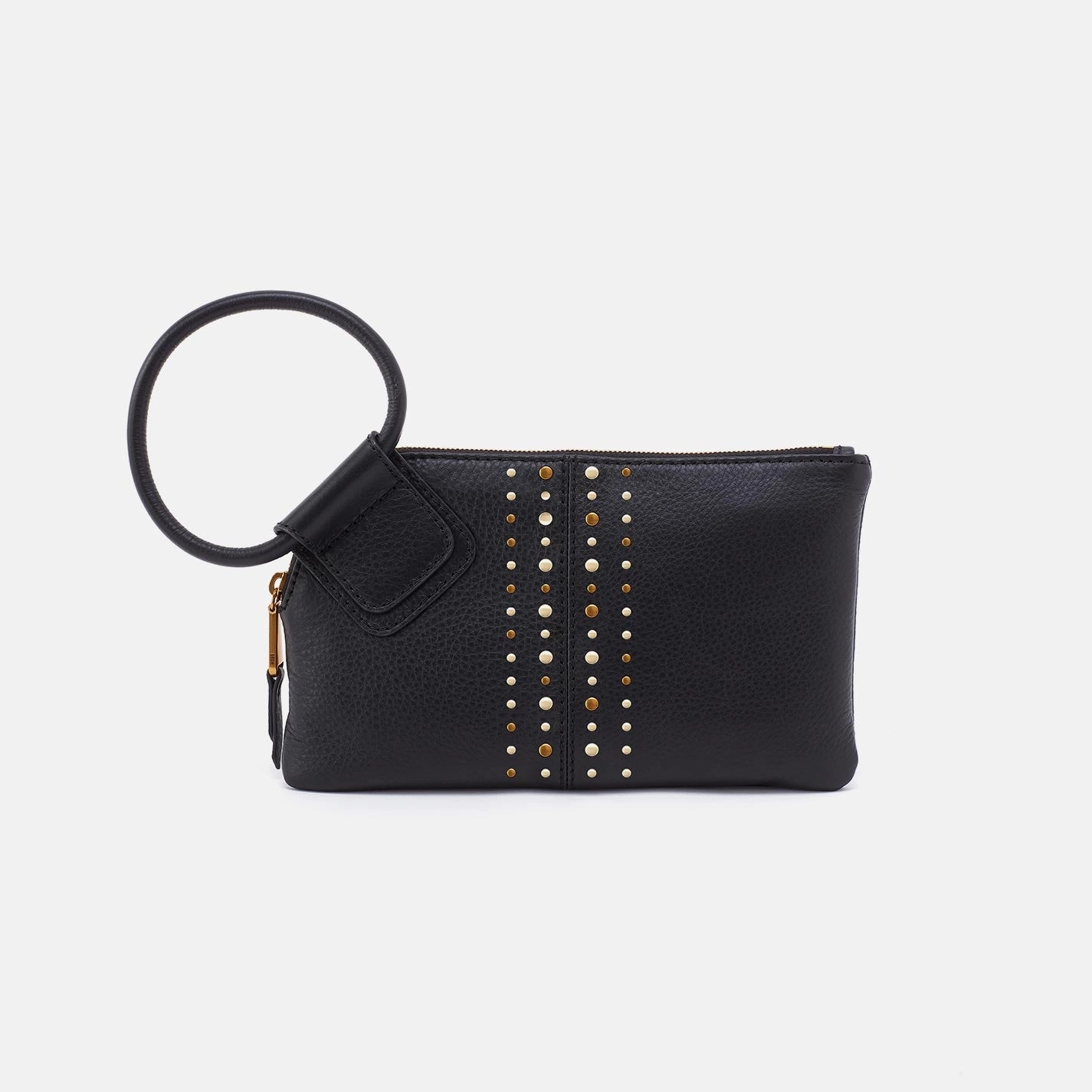 Sable Wristlet in Pebbled Leather - Black With Studs Luxurious leather wallet