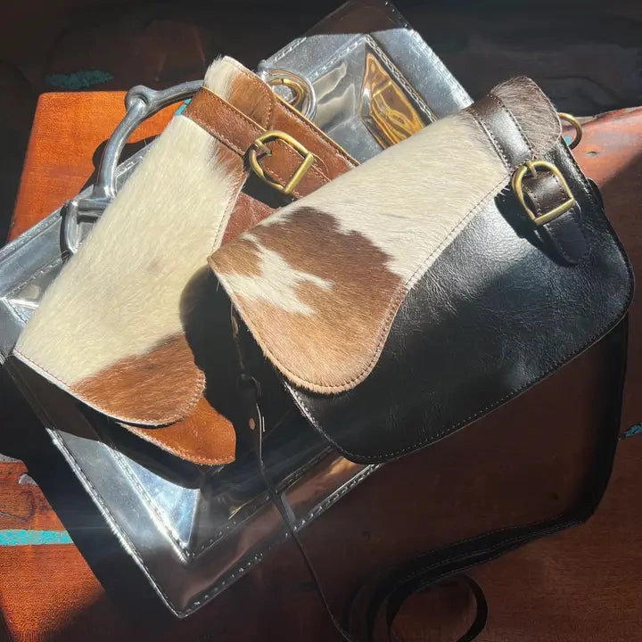 Saddle Equestrian Hair On Cowhide Black/Brown Crossbody Travel Lifestyle Sleek Shoulder
