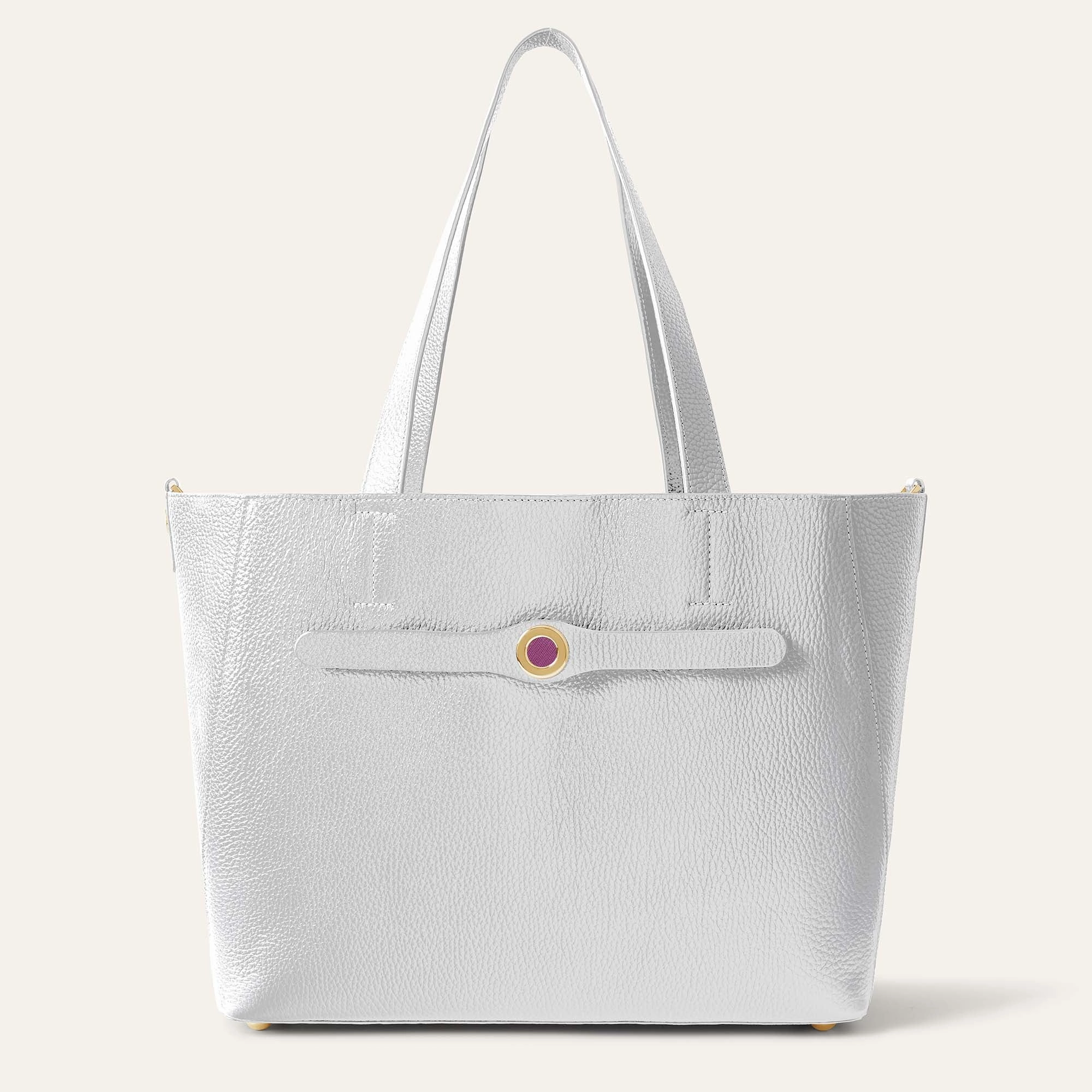 Sarah Tote | Soft Metallic Silver with Gold hardware Travel Ready