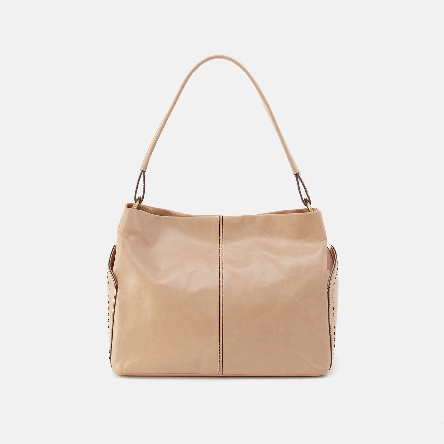 Adjustable Strap Seneca Shoulder Bag In Polished Leather - Sand