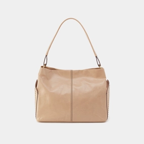 Adjustable Strap Seneca Shoulder Bag In Polished Leather - Sand