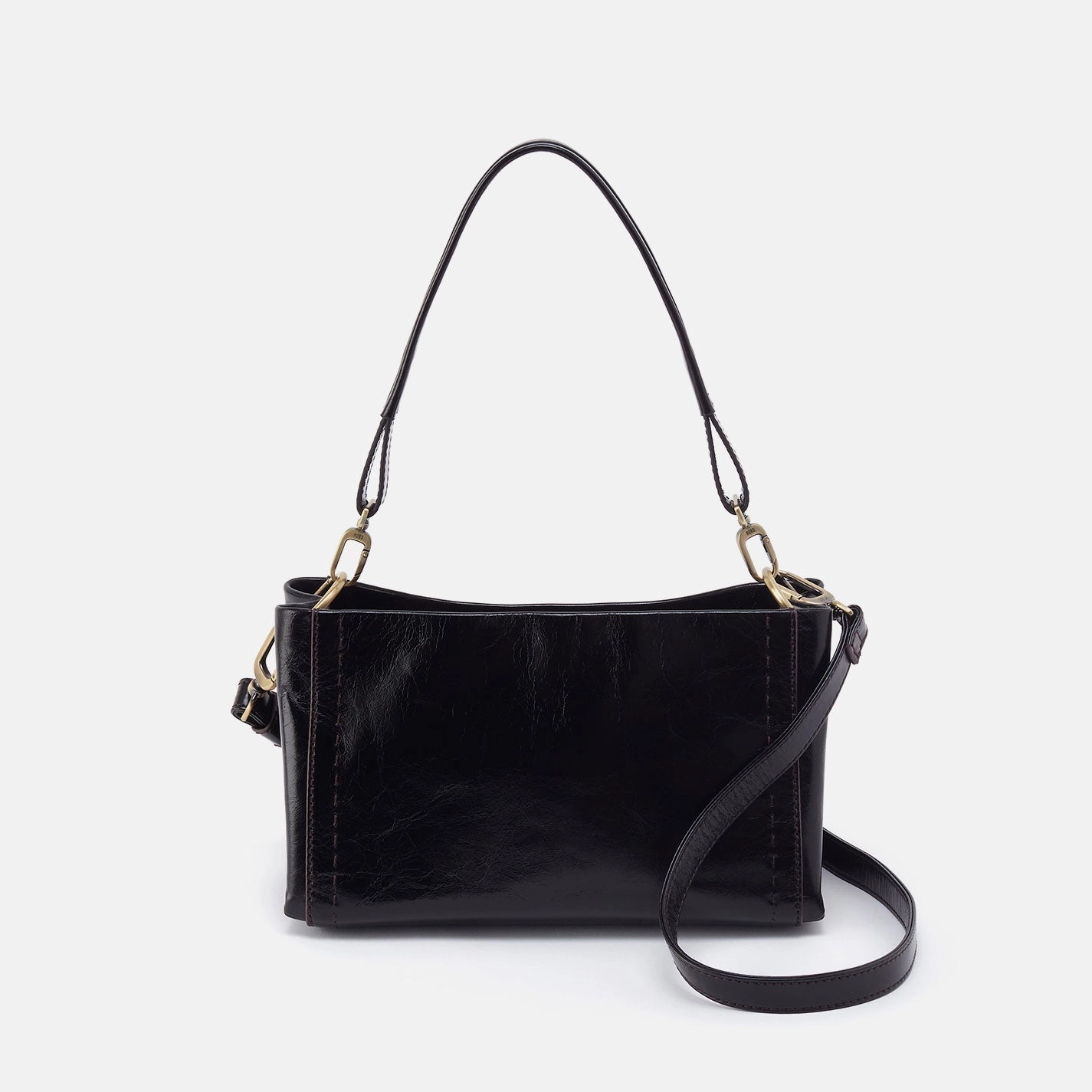 Casual Outfit Durable Utility Seneca Shoulder Crossbody in Polished Leather - Black