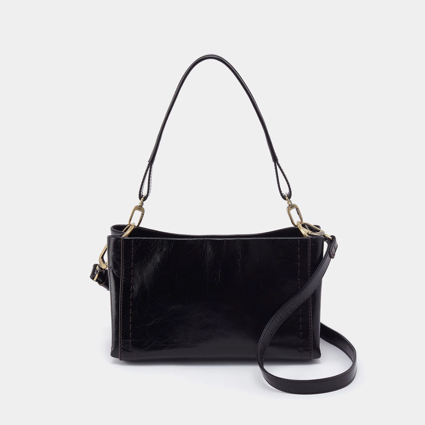 Seneca Shoulder Crossbody in Polished Leather - Black Space-efficient yet roomy enough to fit your daily items Ideal for quick and easy access to all your belongings