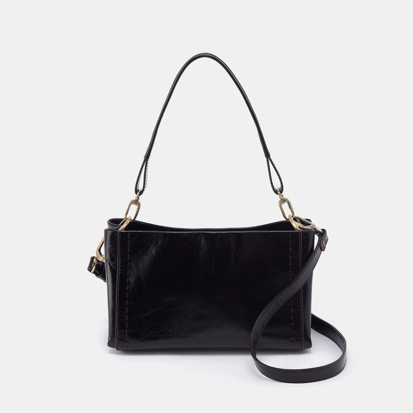 Seneca Shoulder Crossbody in Polished Leather - Black Stylish Outdoor Use